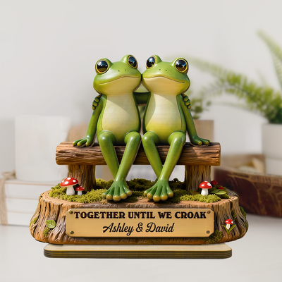 3D Effect Cottagecore Retro Aesthetic Frog Couple On Bench Together Until We Croak - Personalized 2-Layer Wooden Plaque - Gift For Couple, Gift For Him, For Her