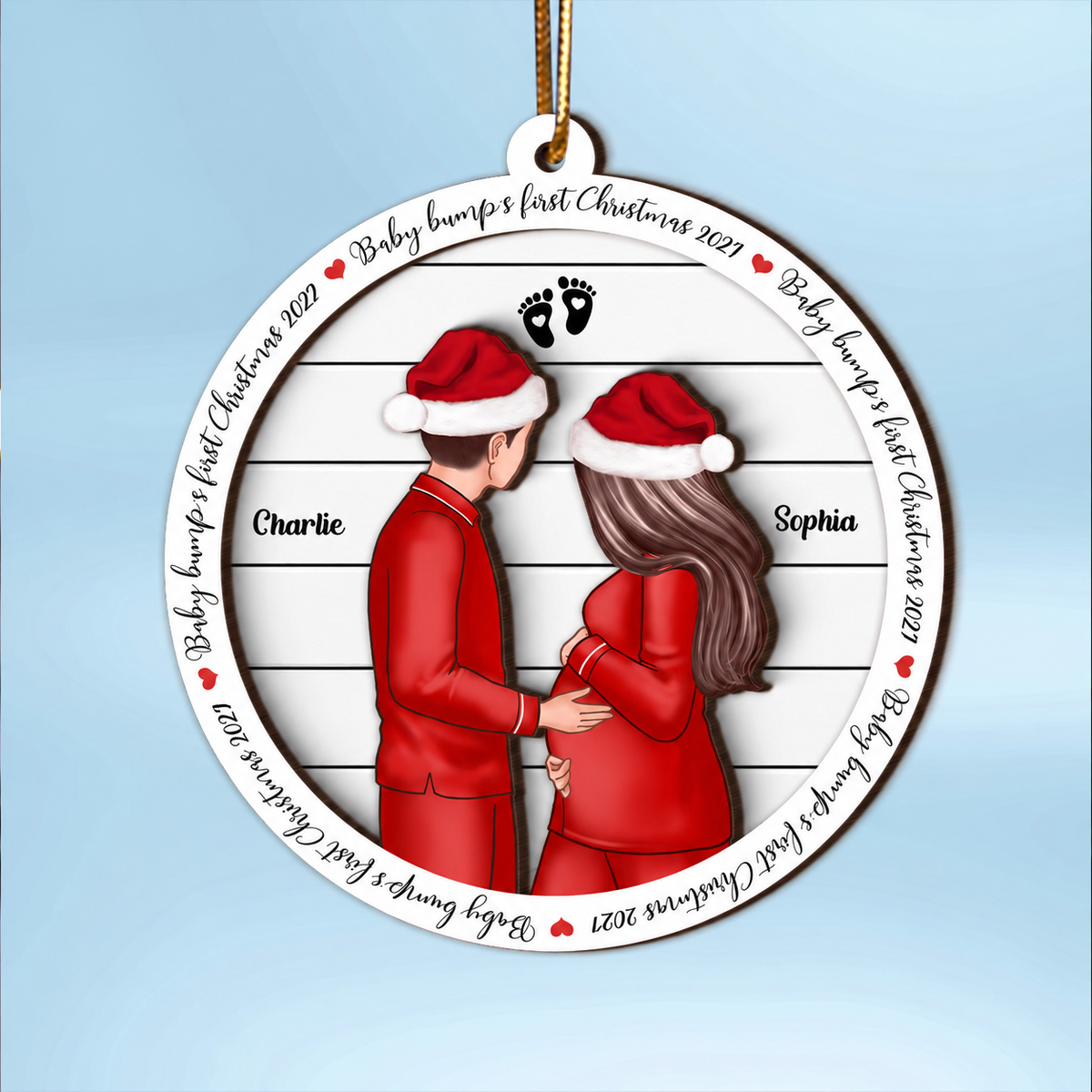 Baby Bump's First Christmas, Growing Family, Personalized Pregnancy 2-Layer Wooden Ornament