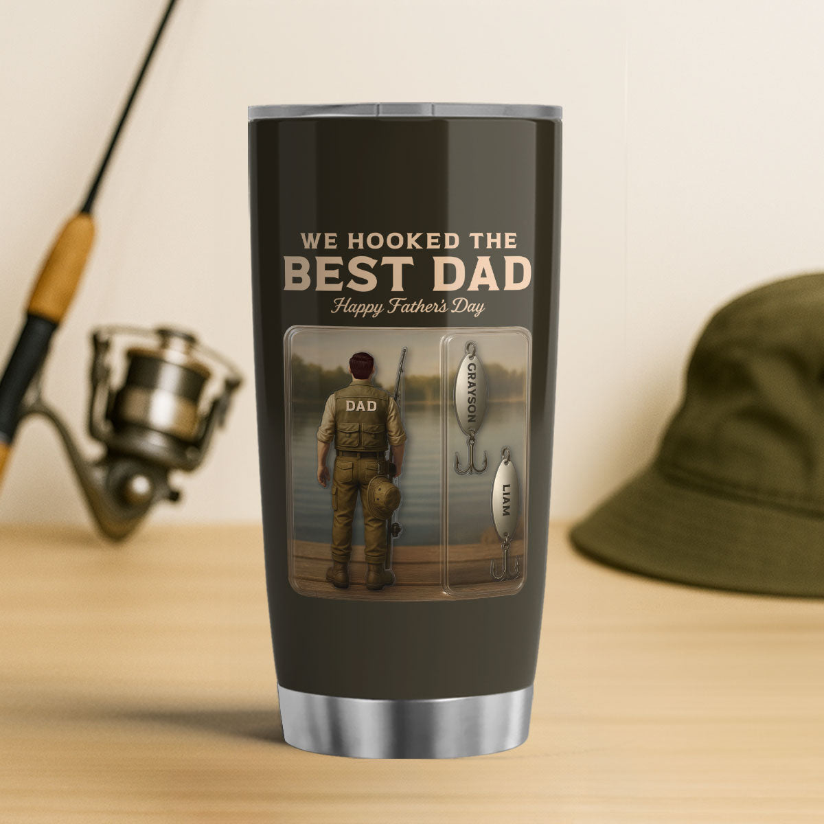 We Hooked The Best Dad Grandpa Fishing With Kids' Names Custom Figure Personalized Tumbler, Perfect Father's Day Gift For Fishing Dad, For Husband, For Grandpa