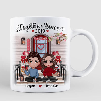 Doll Couple Sitting Front Porch Personalized Mug