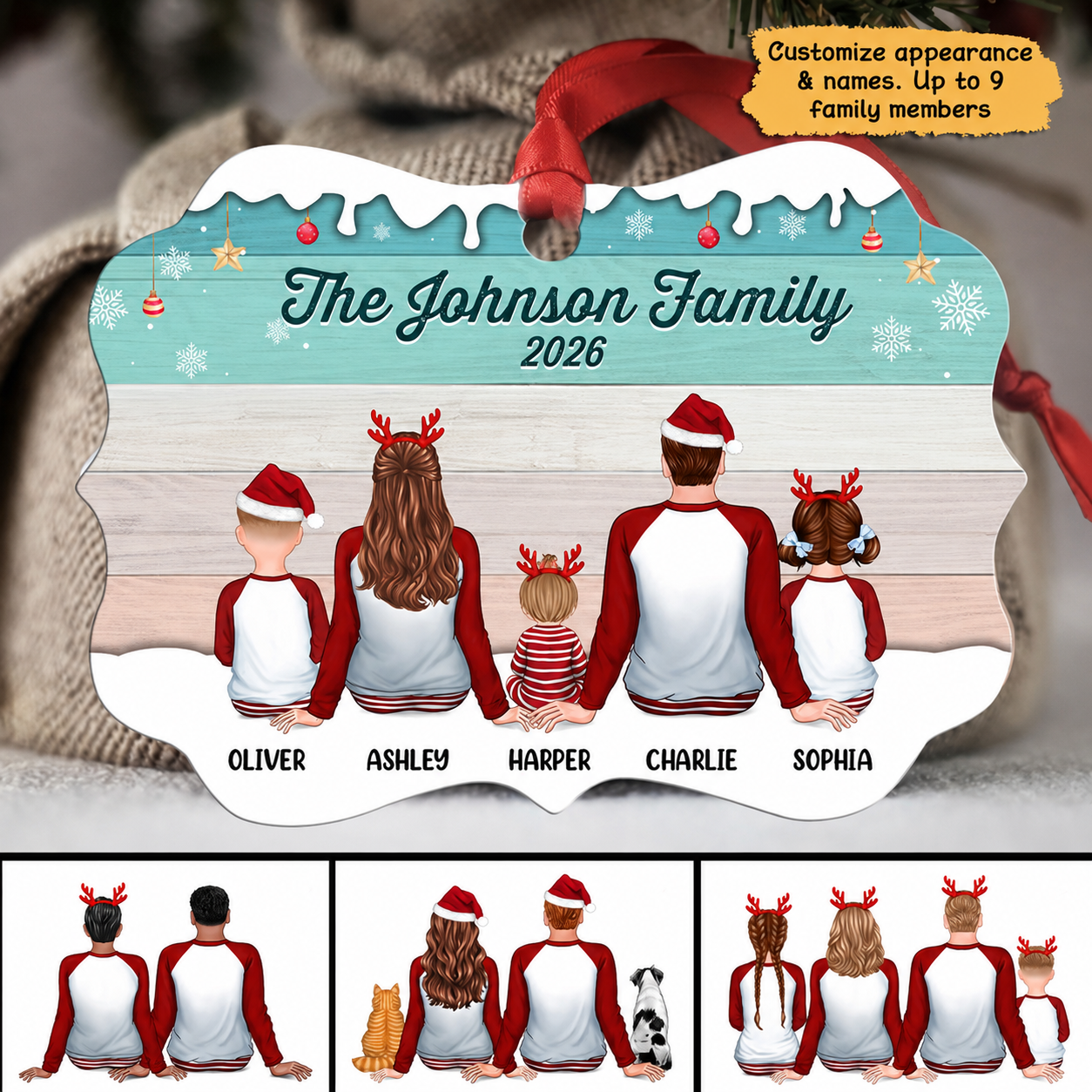 Colorful Palette Family Pajamas Sitting Personalized Christmas Ornament