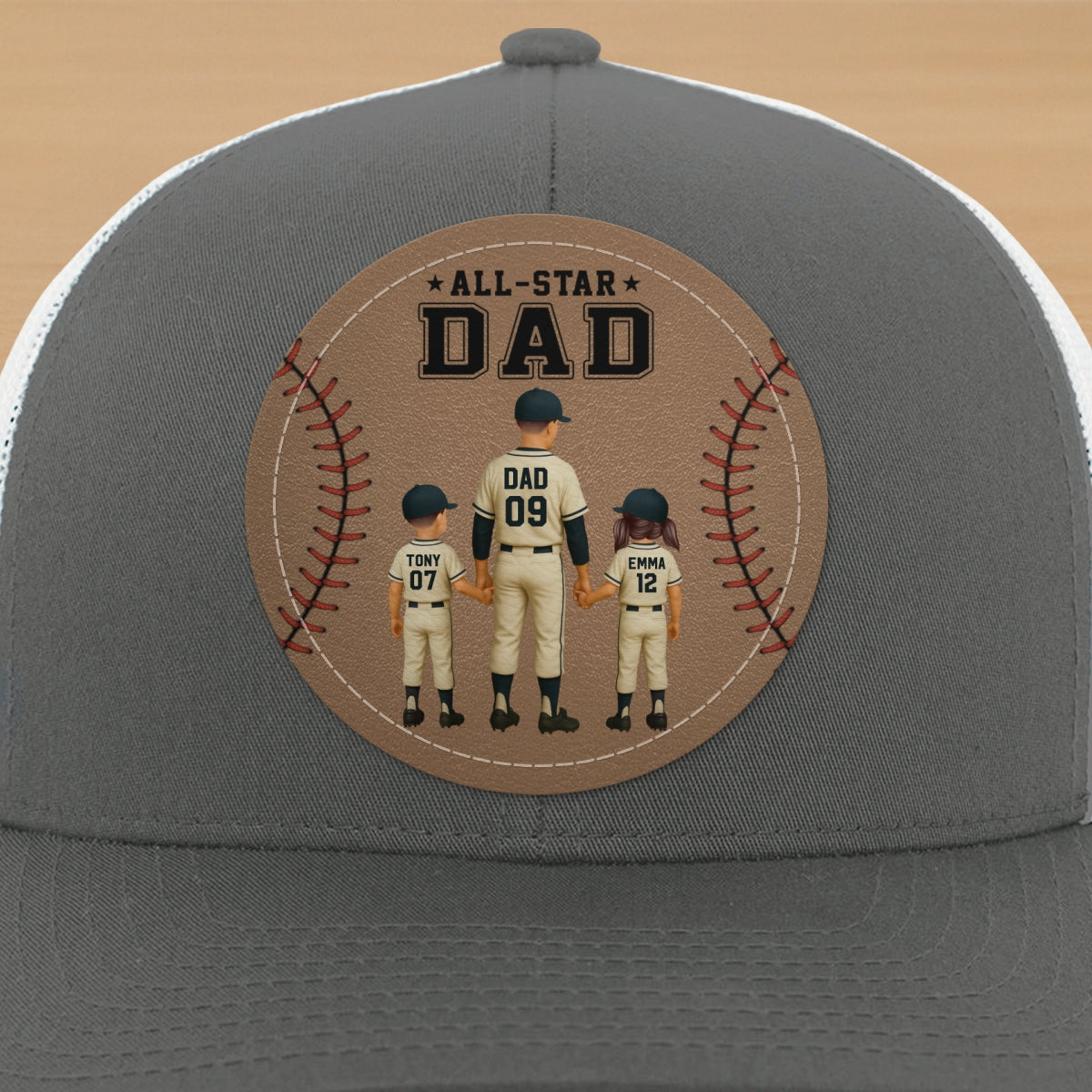 All-Star Dad Baseball Dad & Kids Personalized Leather Patch Hat