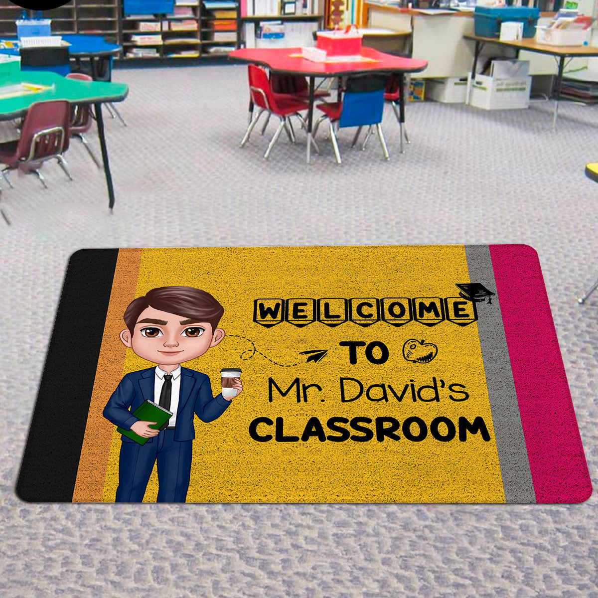 Welcome To Teacher Classroom Pencil Pattern Personalized Doormat, Back To School Gift
