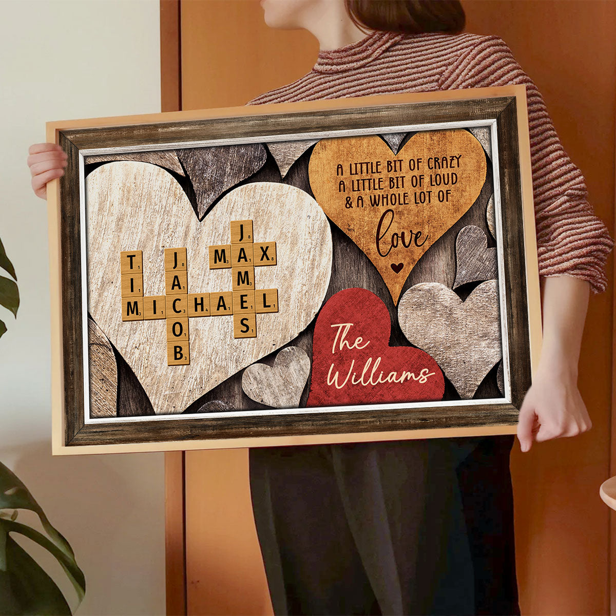 Family Names Crosswords Wooden Heart Shape Personalized Poster
