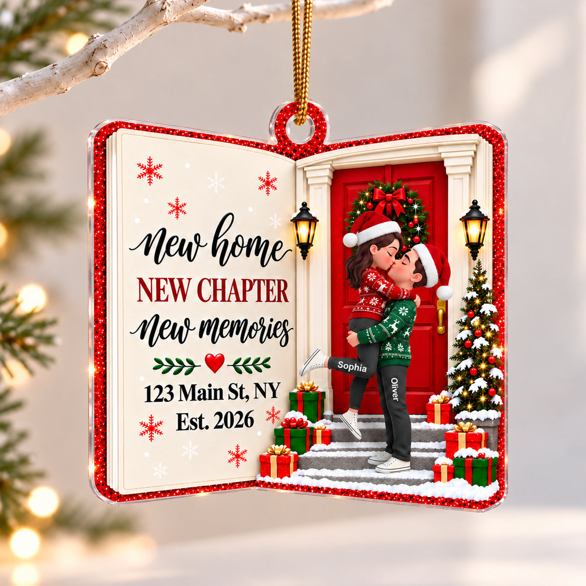 New Home New Chapter 2D Flat - Personalized Acrylic Ornament – First Christmas in Our New Home Keepsake, Housewarming Gift for Couple