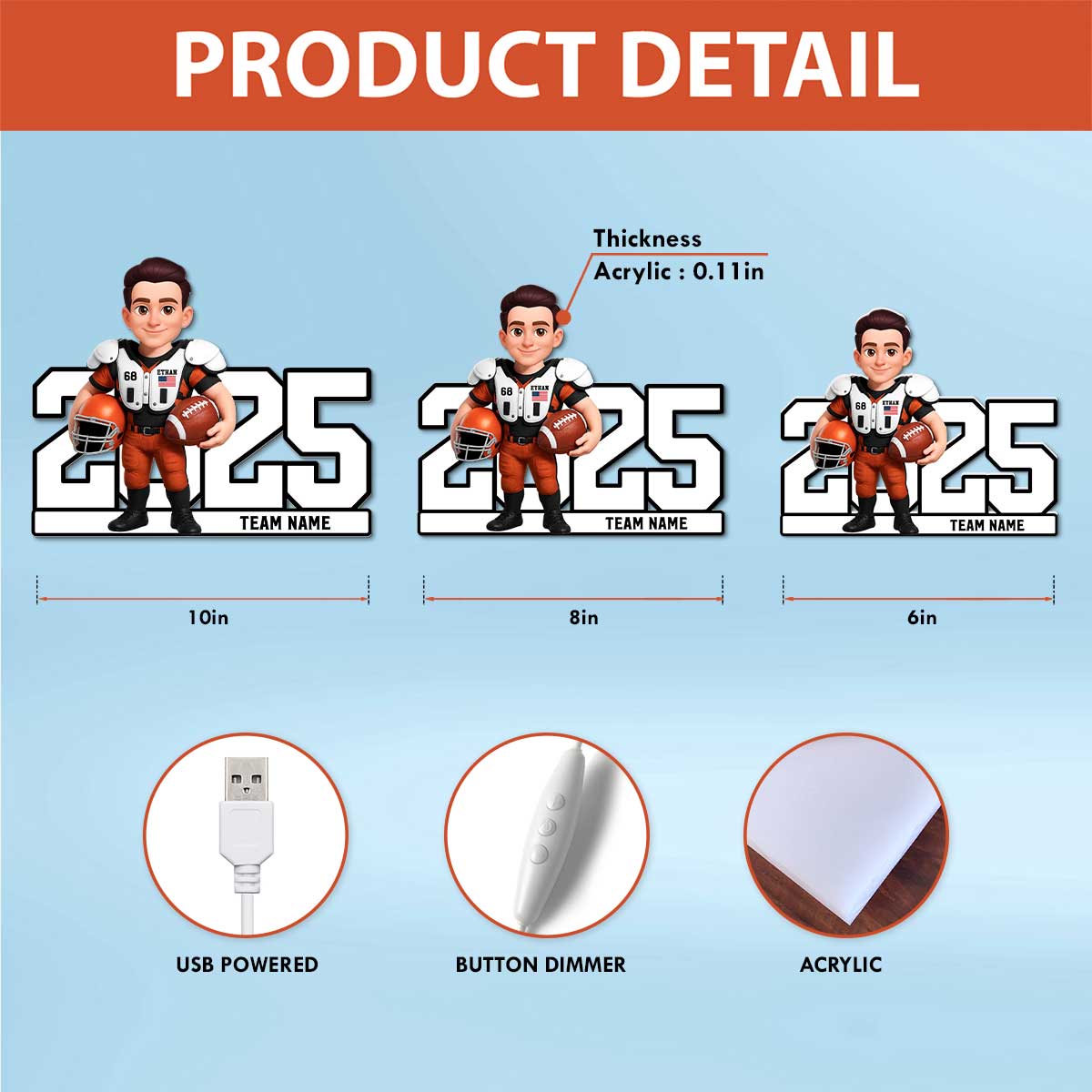 Christmas Proud American Football Player - Personalized Light Box - Gift For Football Players