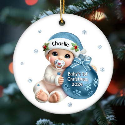 Baby Beside Christmas Bauble Baby's First Christmas Personalized Flat Ceramic Ornament