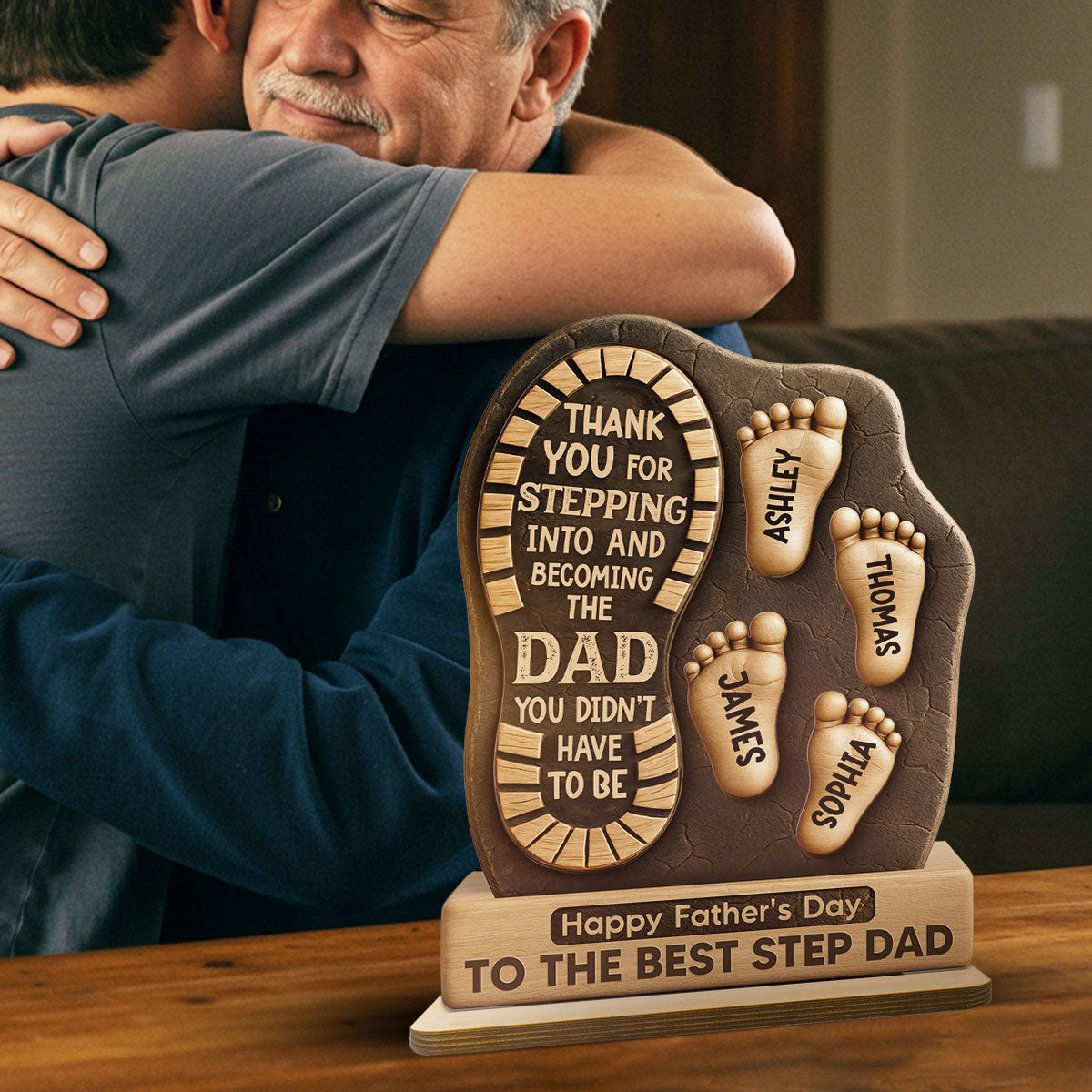 Happy Father's Day Best Step Dad Ever Personalized 2-Layer Standing Wooden Plaque| Heartfelt Father's Day Gift For Stepdad, Bonus Dad