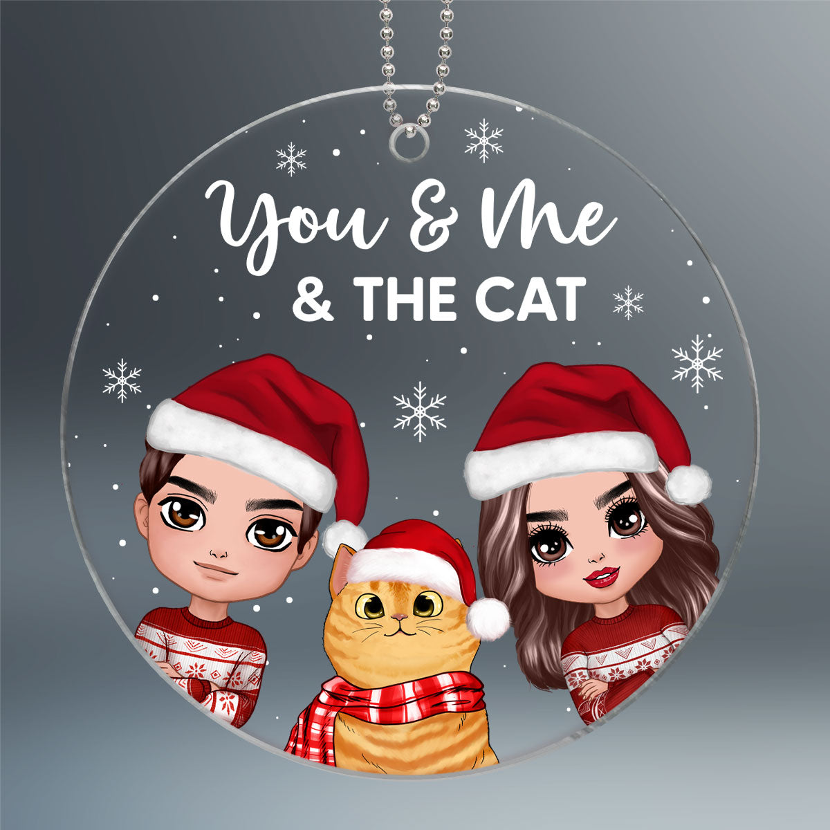 You Me & The Cats Doll Couple Peeking With Fluffy Cat Personalized Circle Acrylic Ornament