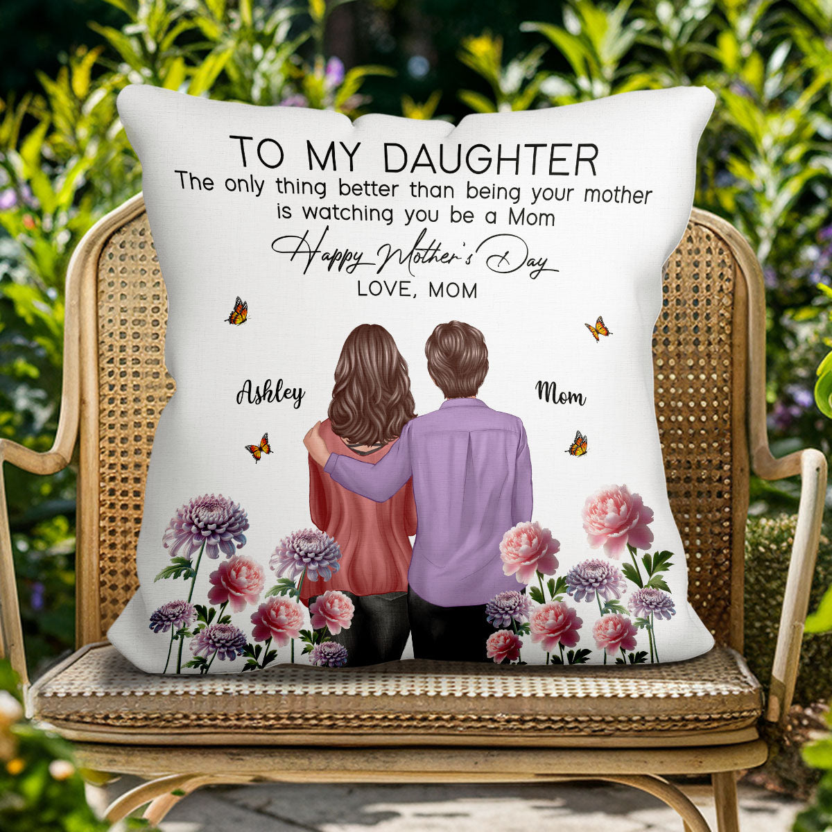 To My Daughter From Mom Happy Mother's Day Birth Flower Personalized Pillow, Gift For Daughter