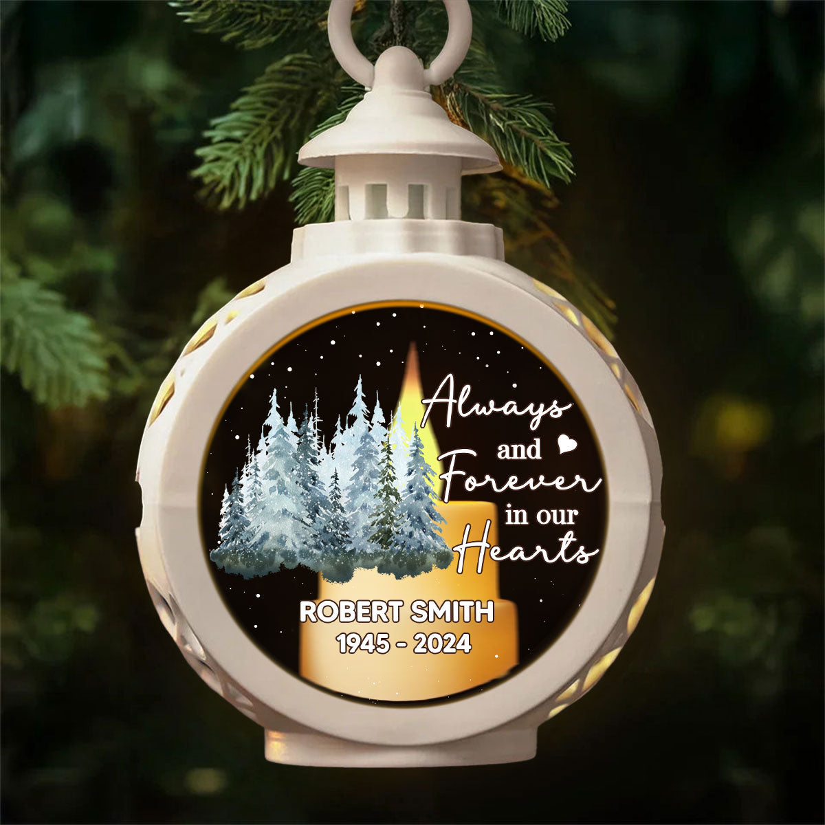 Always And Forever In Our Hearts Memorial Keepsake Personalized Lantern Ornament