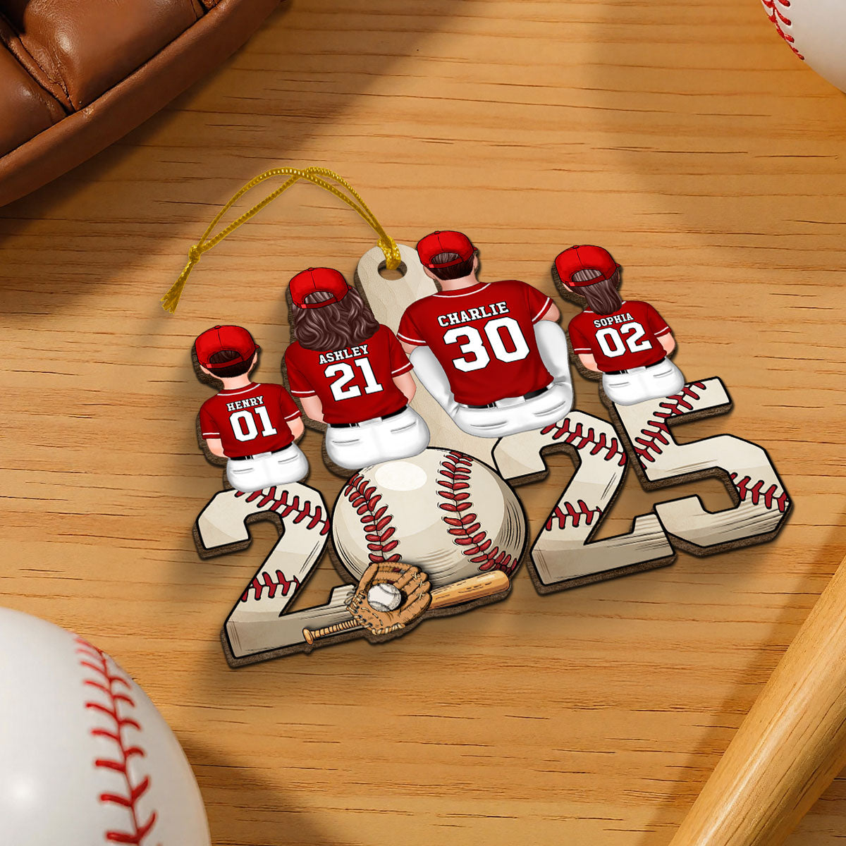 Christmas Baseball Family Personalized Wooden Ornament