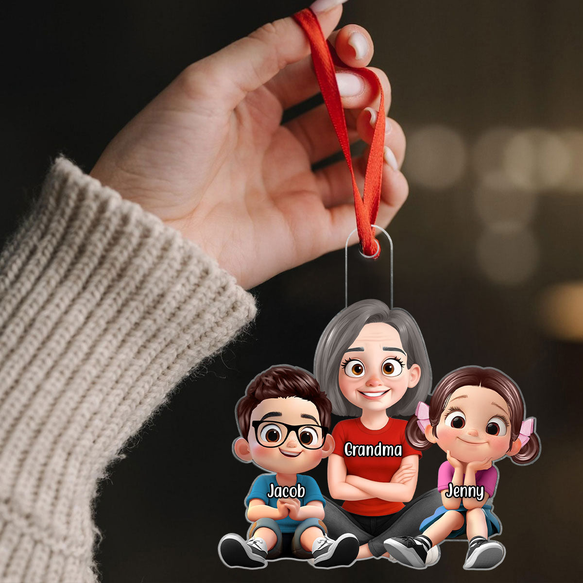 Heartwarming Grandma Grandkids Sitting Personalized Acrylic Ornament
