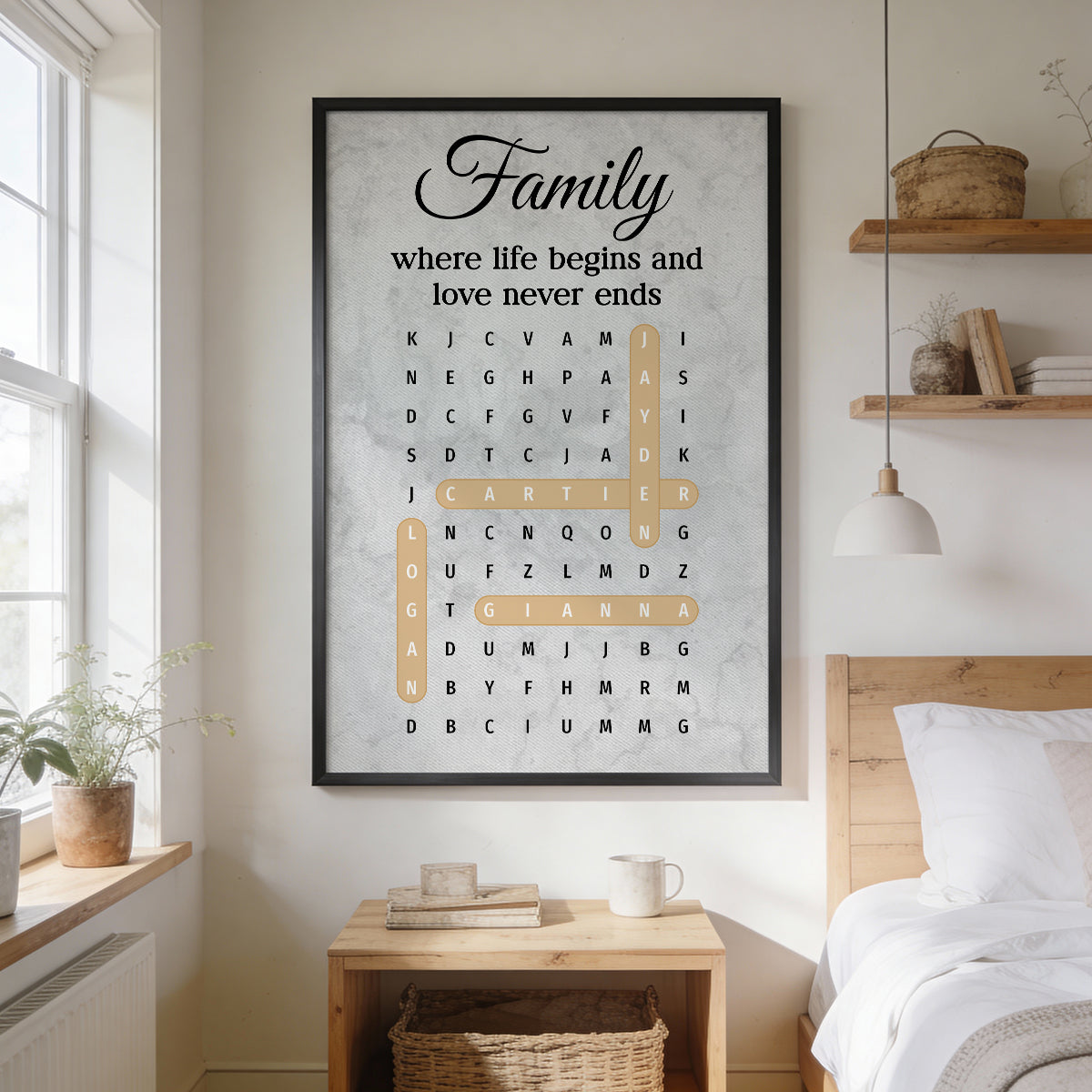 Family Where Life Begins And Love Never Ends Word Search Puzzle - Personalized Poster - Gift for Mom, Dad, Grandparents