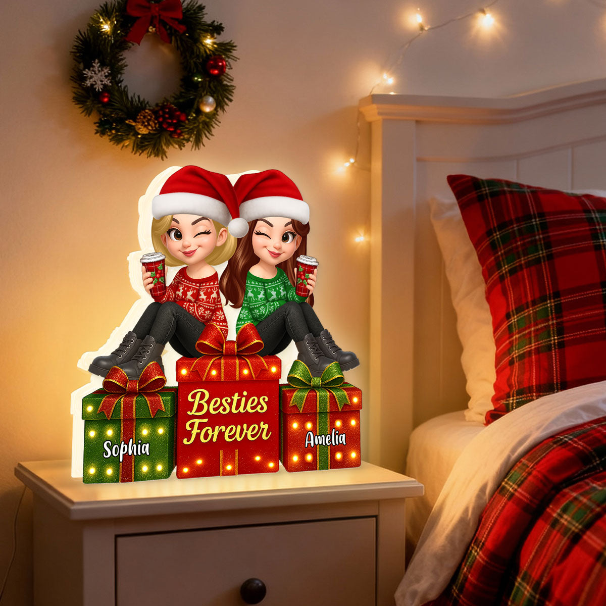 Besties Forever Beautiful Marquee Pattern Effect Christmas Gift Box - Personalized Light Box