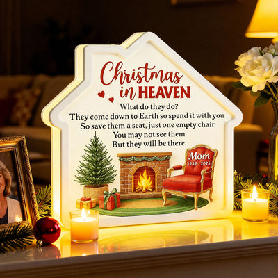 3D Effect Christmas In Heaven Family Memorial House Shaped - Personalized Light Box