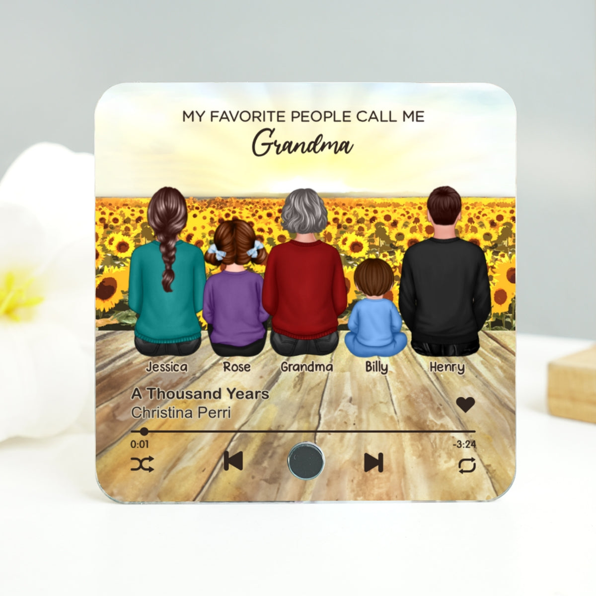 My Favorite People Call Me Nana Sunflower Field Personalized Music Fridge Magnet, Perfect Gift For Nana, Grandma
