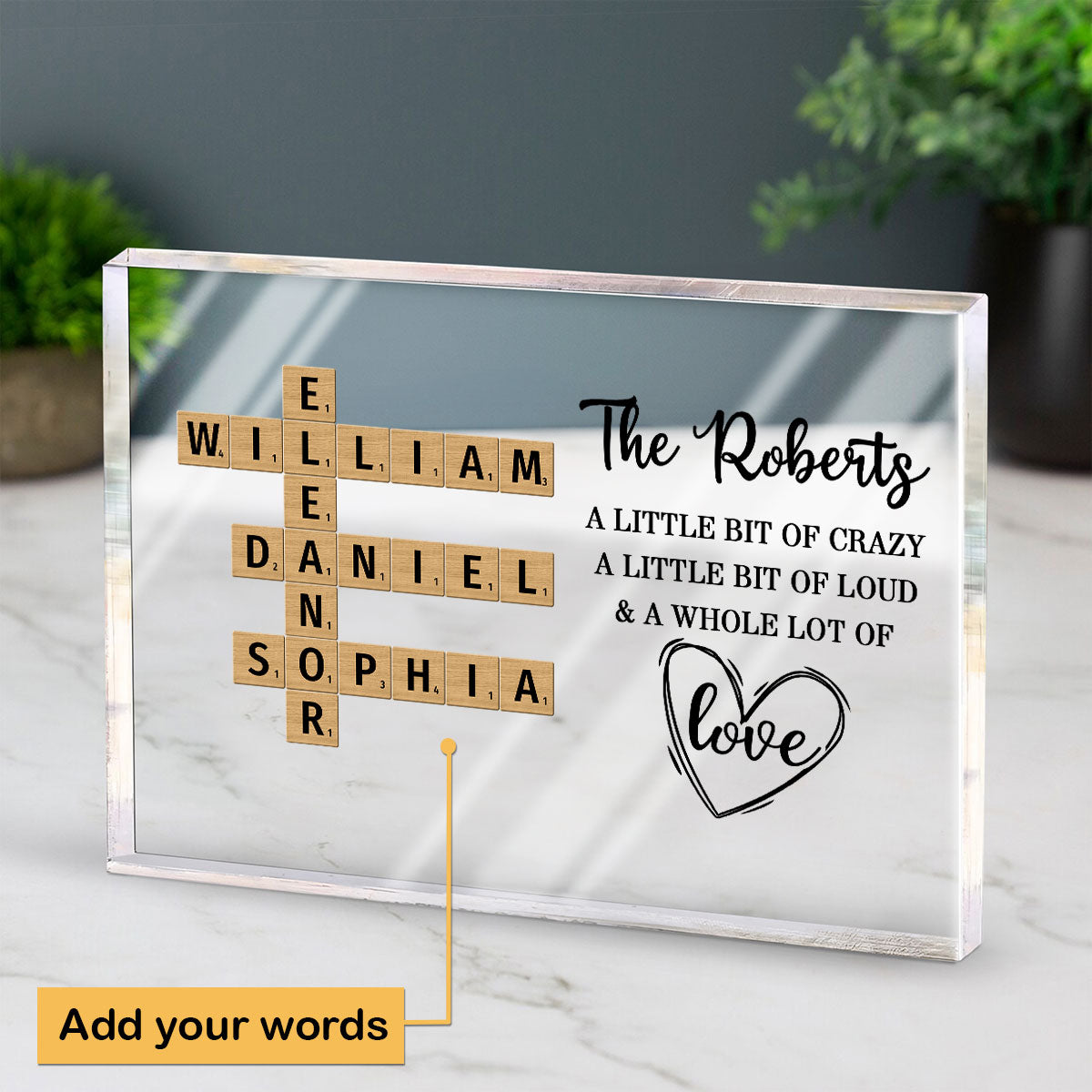 Family Whole Lot Of Love Crossword Puzzle Art - Captured In A Moment, Cherished For A Lifetime Personalized Acrylic Block Plaque