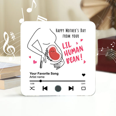 Lil Human Bean Personalized Music Fridge Magnet, Perfect Gift For Pregnant Wife, Custom Favorite Song As Messages