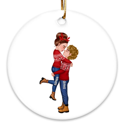 Winter Christmas Couple Personalized Circle Ornament