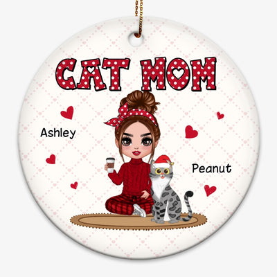 Doll Cat Mom Sitting Polka Personalized Circle Ornament