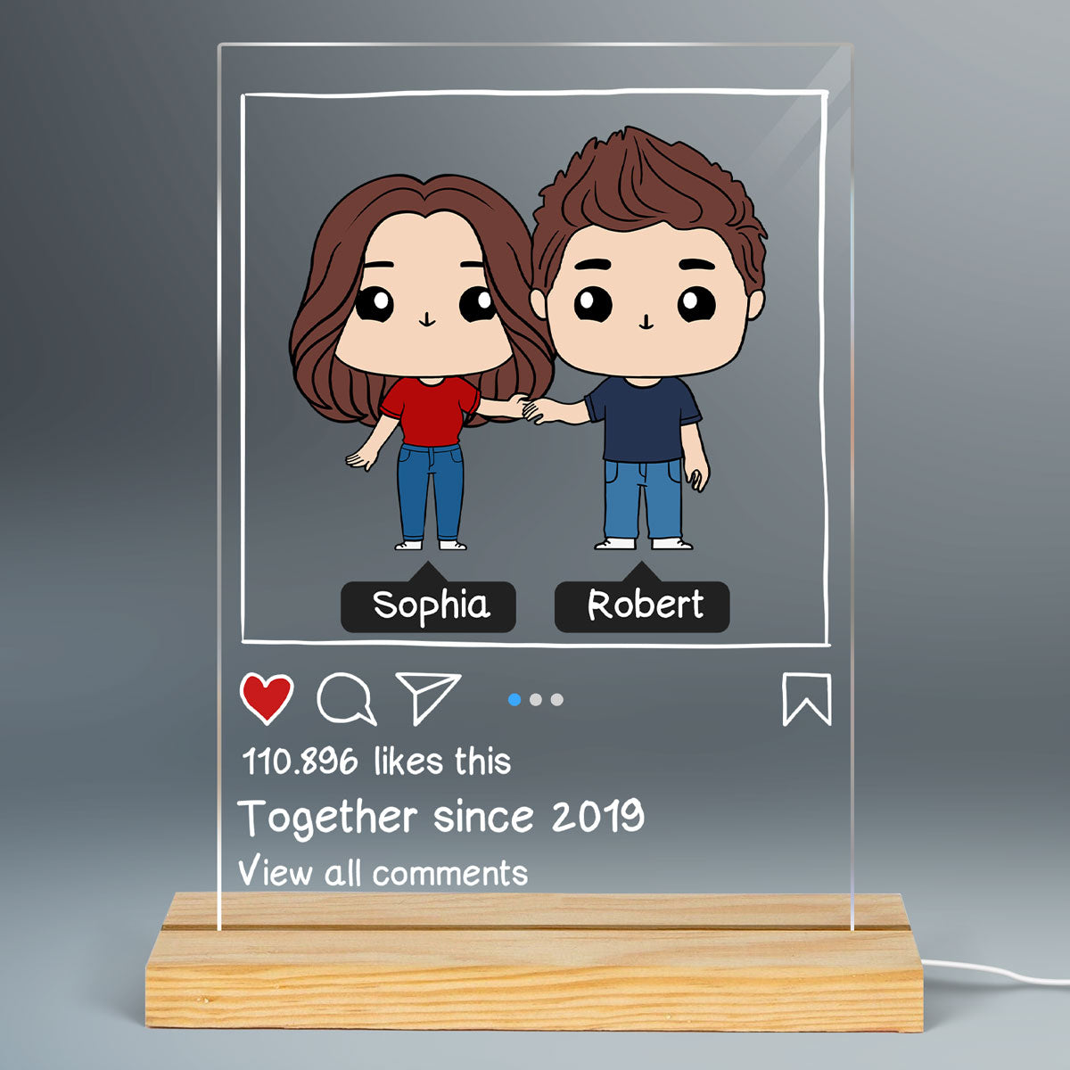 Cute Chibi Couple Personalized Rectangle Acrylic Plaque LED Night Light