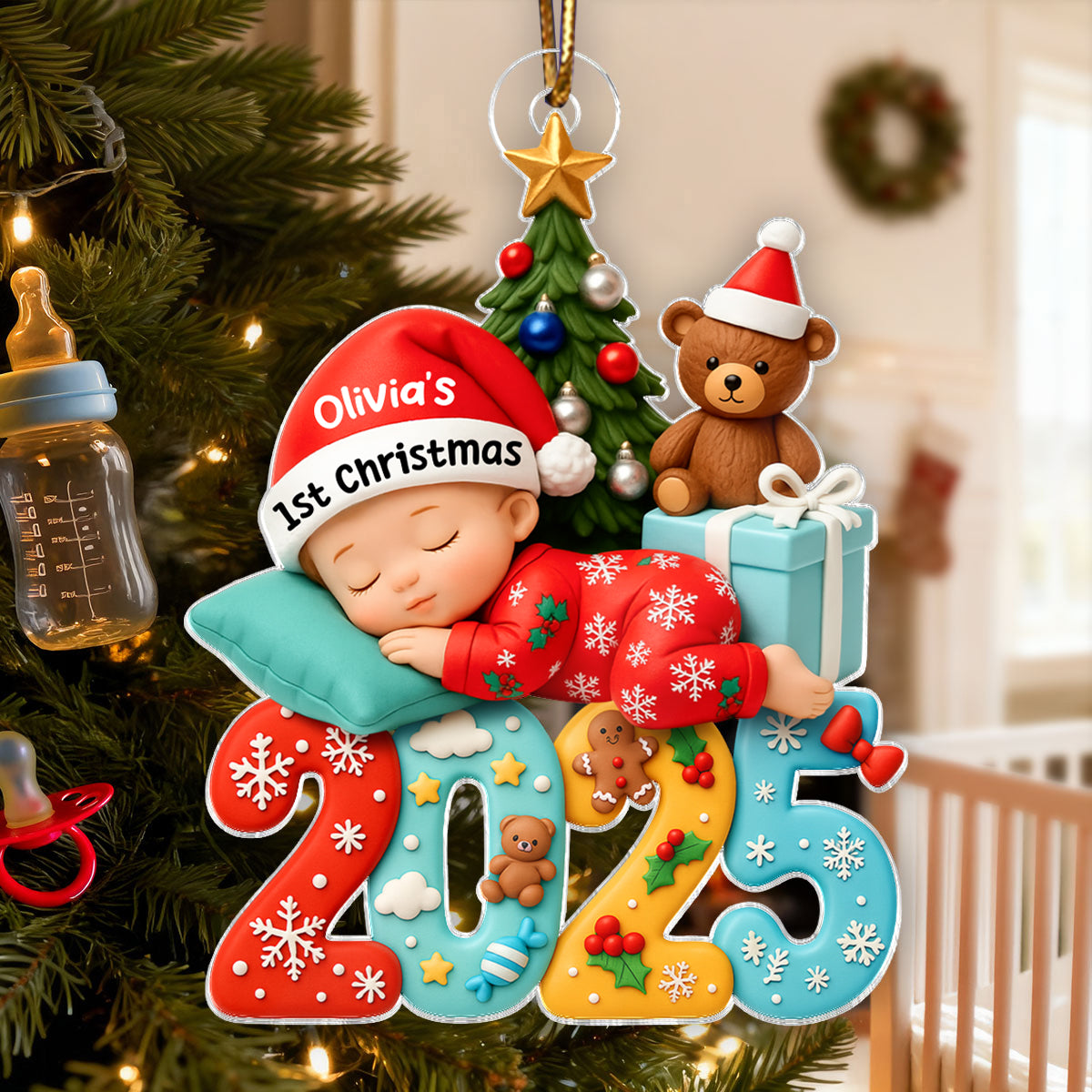 Baby First Christmas 2025 - Personalized Acrylic Ornament - Heartwarming Christmas Gift For New Born, Baby
