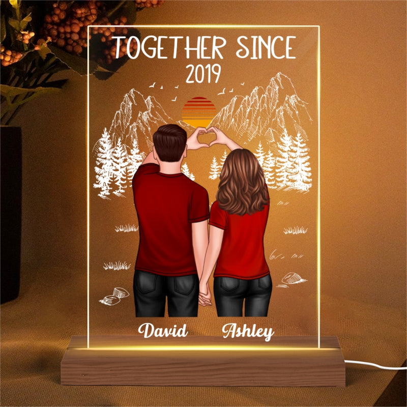 Couple Heart Hands Mountain Sketch Personalized Plaque LED Night Light
