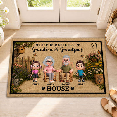 Life Is Better At Grandpa Grandma House - Personalized Doormat - Gift For Grandparents, Spring Summer Decoration
