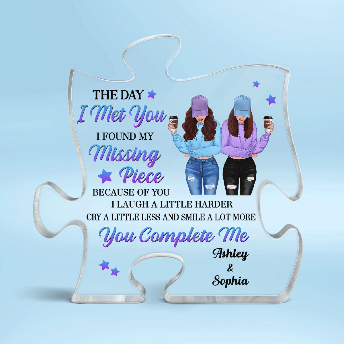 Front View Besties The Day I Met You Personalized Puzzle Acrylic Block Plaque