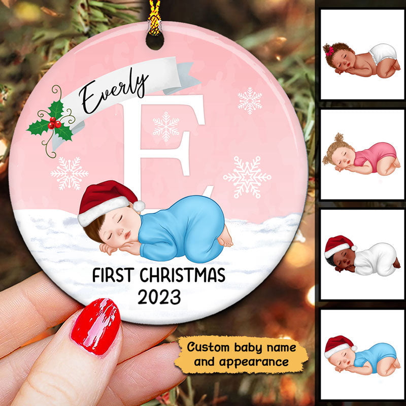 Baby First Christmas Newborn Personalized Christmas Circle Ornament