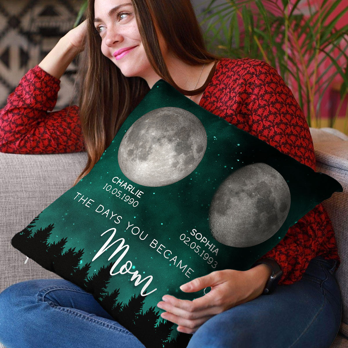 Galaxy Night Custom Birth Moon Phase The Days You Became Our Mom Personalized Pillow