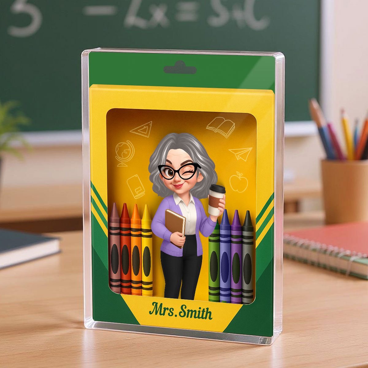 3D Effect Teacher Inside Crayon Box Personalized Acrylic Block, Back To School Gift for Teachers