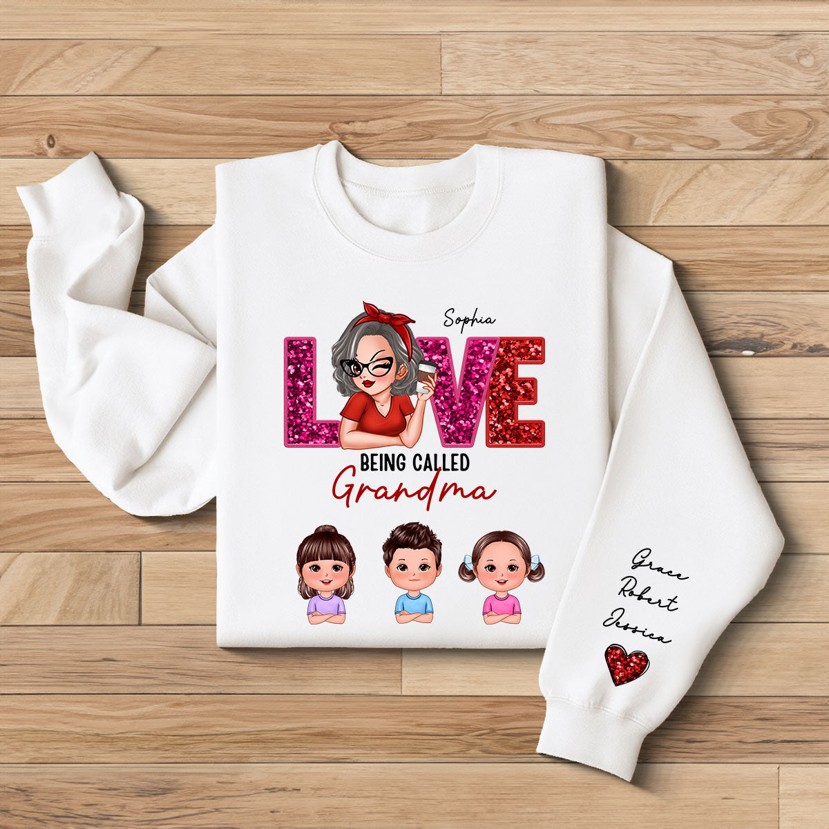 Love Being Called Grandma Mom Cute Grandkids Sequin Texture Personalized Sleeve Printed Sweatshirt