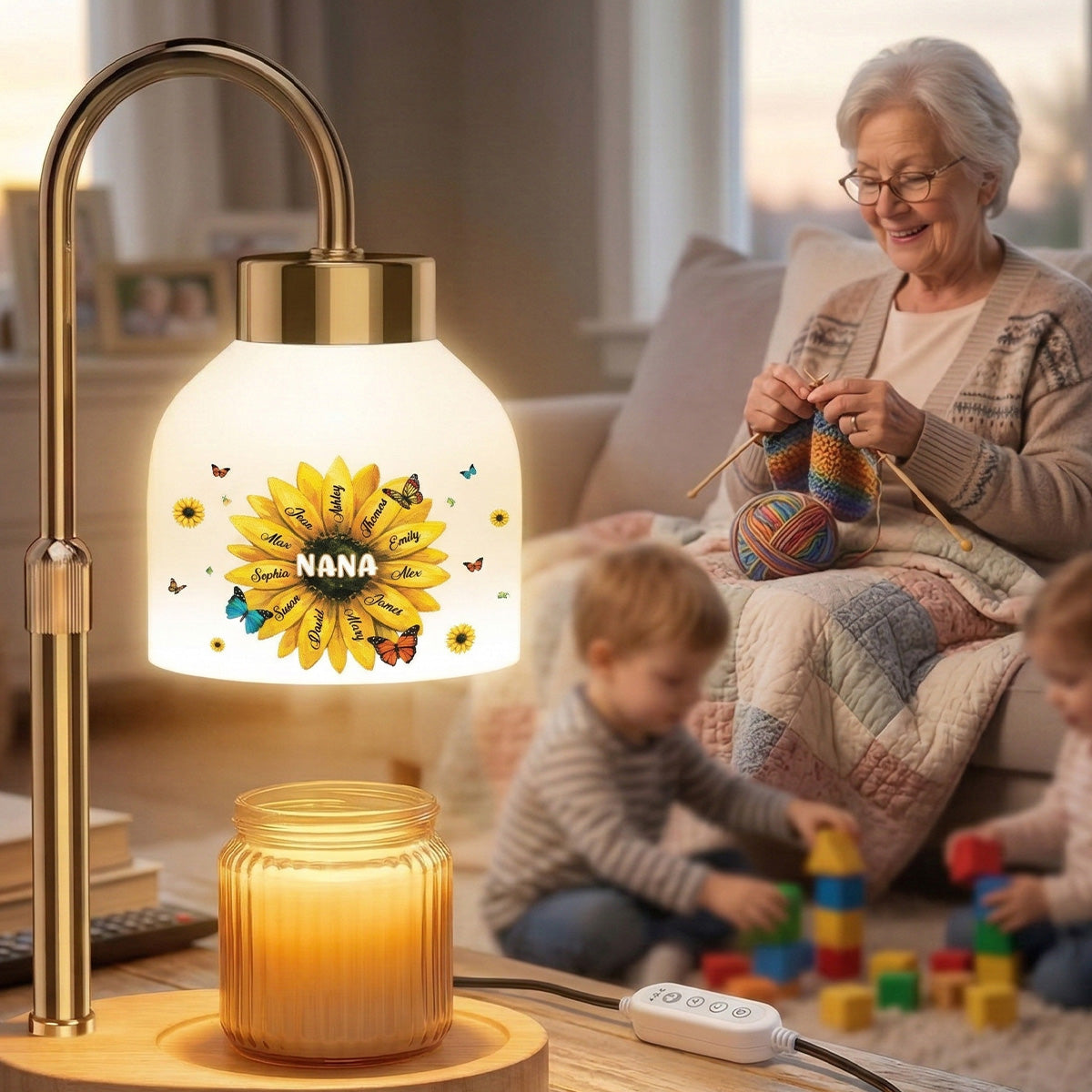 Grandma Sunflower Custom Kids Names - Personalized Candle Warmer Lamp - Gift For Grandma, Mom