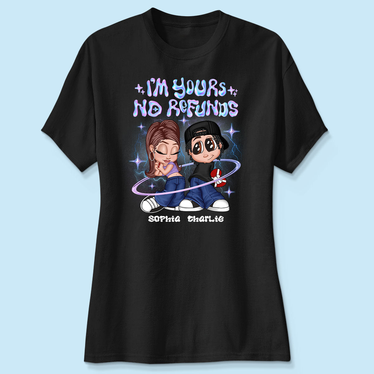 Y2K Couple Hologram Pattern Personalized Shirt, Gift For Him Gift For Her