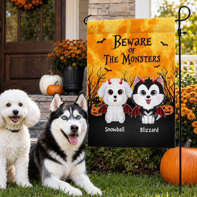 Halloween Theme Beware Of The Monsters Dogs - Personalized Garden Flag - Halloween Decor For Dog Lovers
