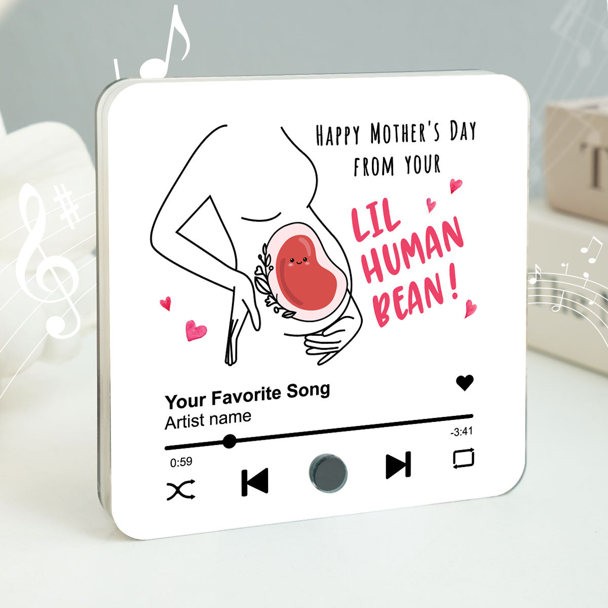 Lil Human Bean Personalized Music Fridge Magnet, Perfect Gift For Pregnant Wife, Custom Favorite Song As Messages