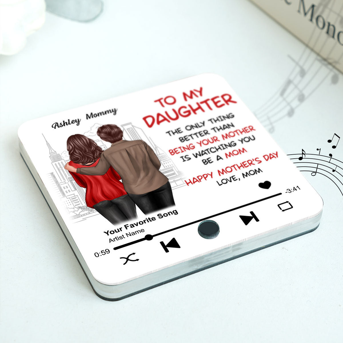 To My Daughter Standing Back View Personalized Music Fridge Magnet, Gift For Daughter From Mom