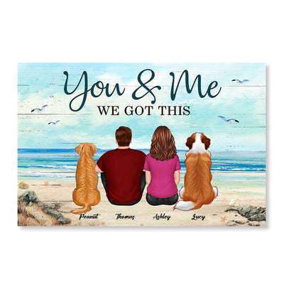 Couple Back View Sitting At Beach With Dog Cat Pet Lover Personalized Poster
