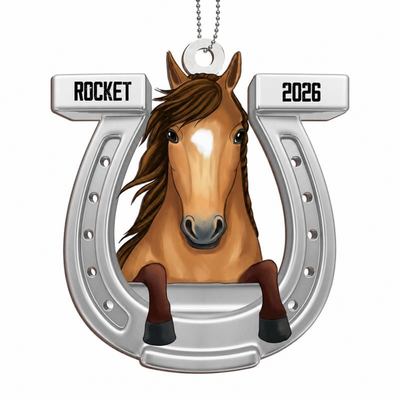 Peeking Horse Horseshoe Personalized Wooden Ornament