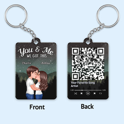 Couple Kissing Under Stars Sky Forest Favorite Song QR Code - Personalized Acrylic Keychain - Anniversary Gift For Him, Gift For Her