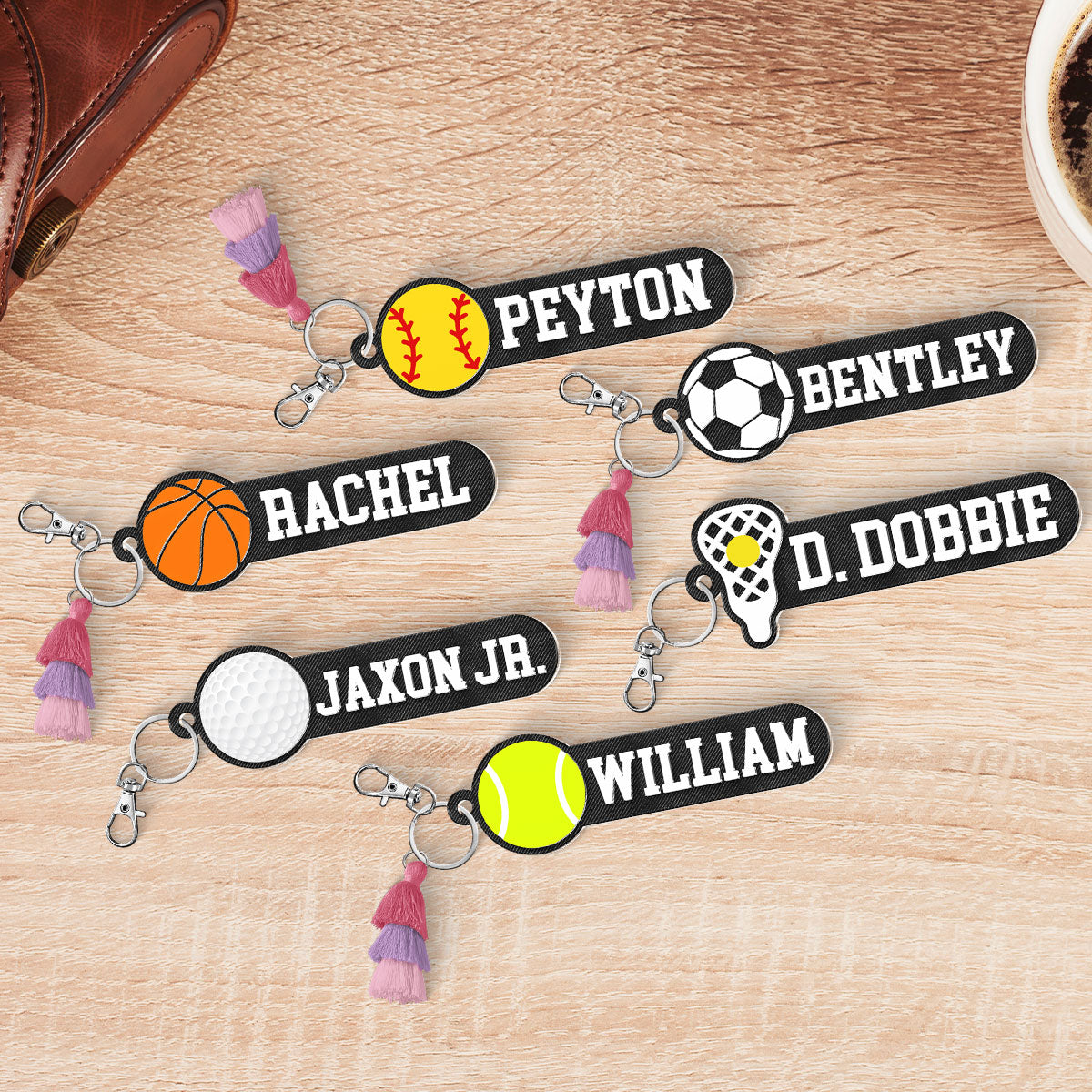 Baseball, Basketball, Softball, Soccer, Football Sports Personalized Keychain, Bag Tag, Name Tag - 2 Layered Acrylic Keychain
