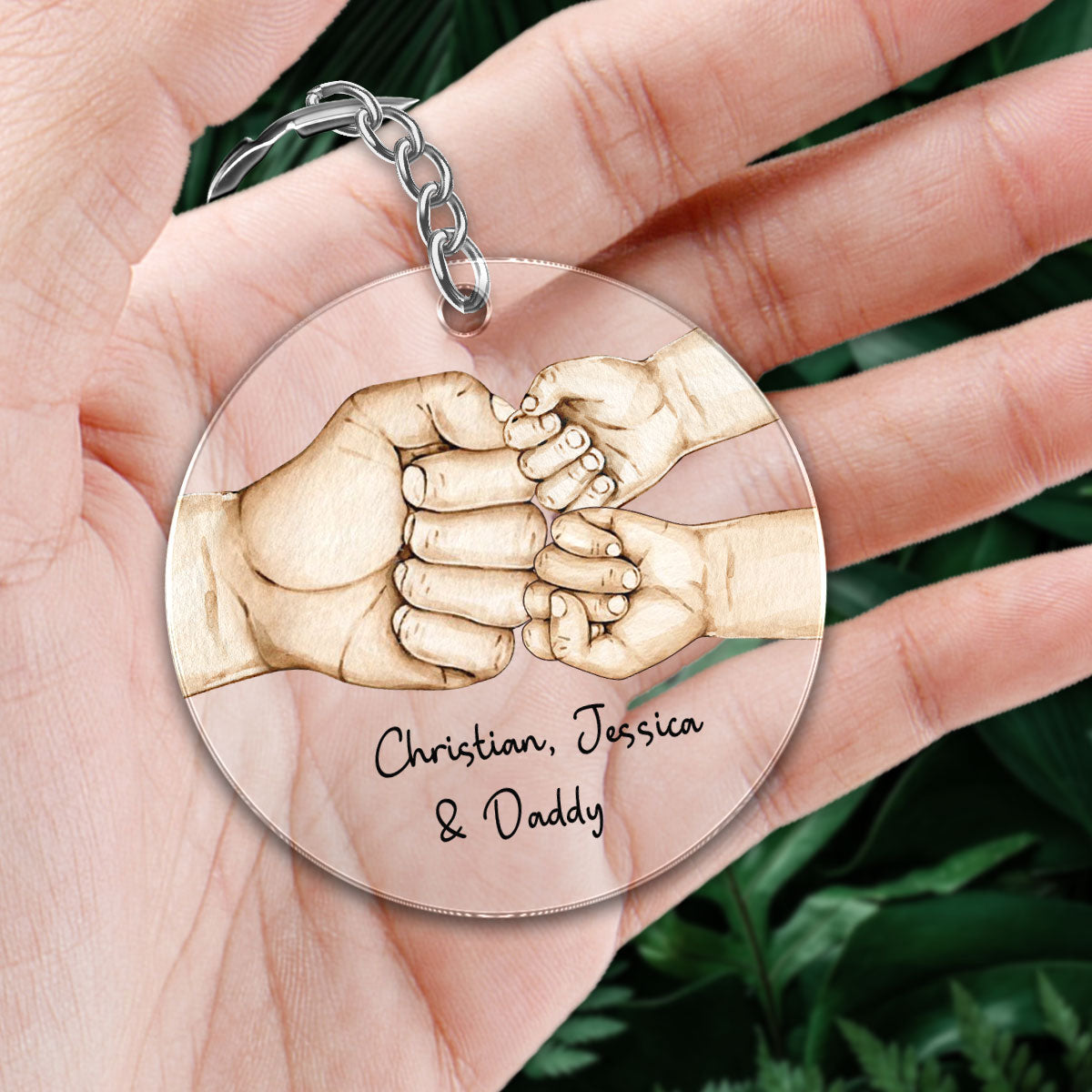 Daddy's Team Fist Bump Personalized Acrylic Circle Keychain