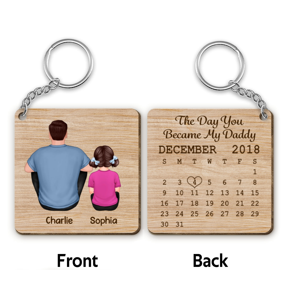 Back View Man And Kid The Day You Became My Daddy Father‘s Day Gift Personalized Wooden Keychain