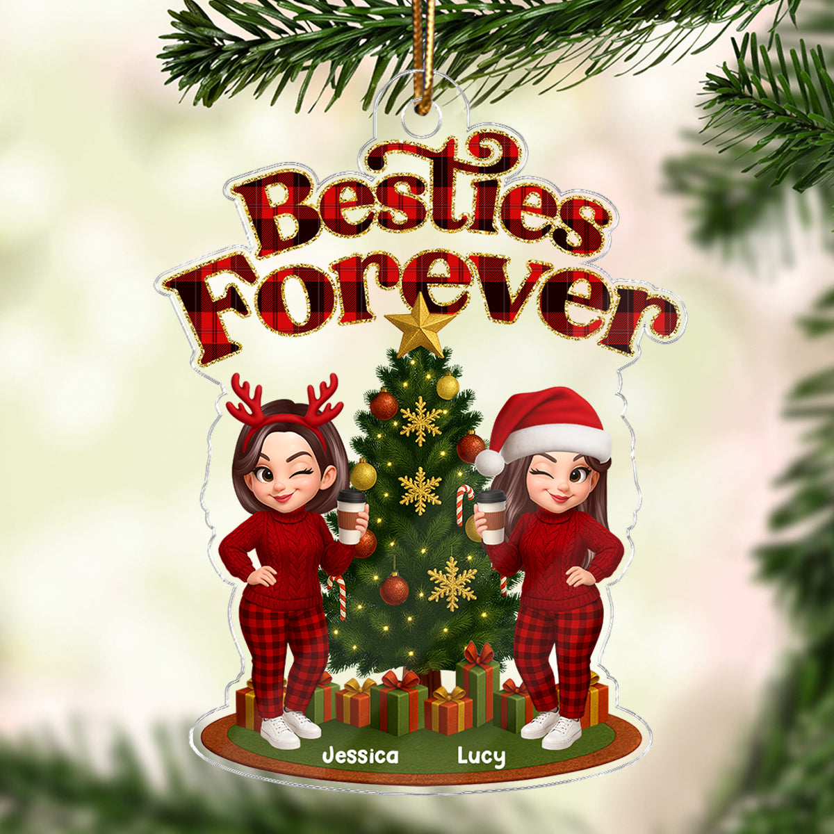 Christmas Pretty Besties Forever - Personalized Acrylic Ornament