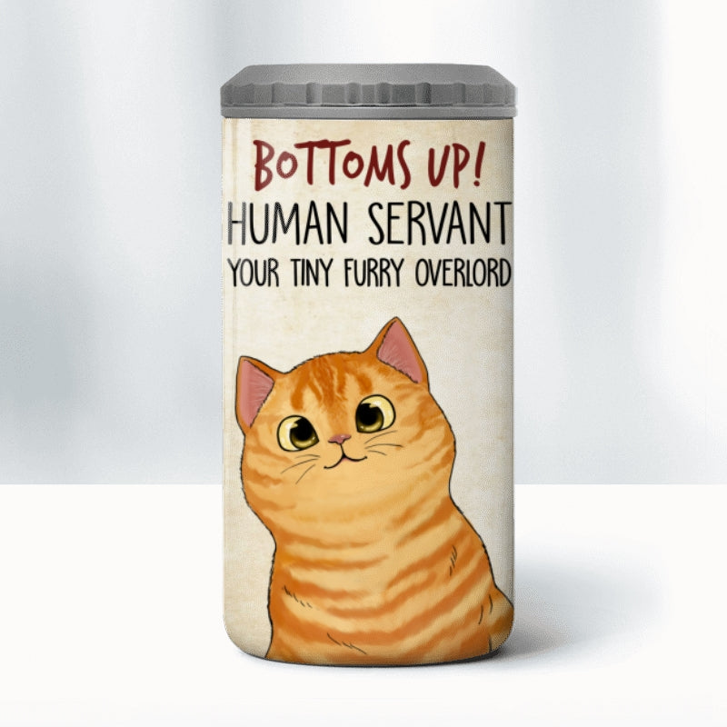 Cheers Human Servant Funny Gift For Cat Lovers Personalized 4 In 1 Can Cooler