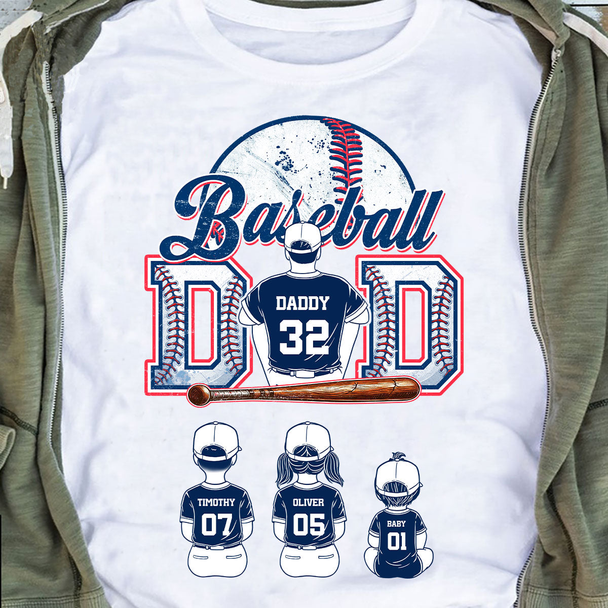 Baseball Dad And Kids Retro Personalized Shirt, Father's Day gift