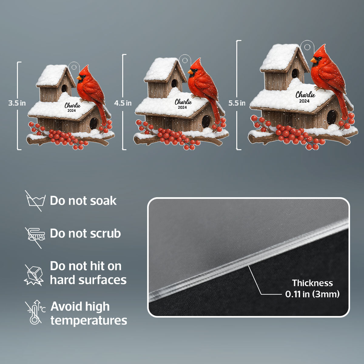 3D Effect Cardinals Bird House Personalized Acrylic Ornament, Heartwarming Memorial Sympathy Gift