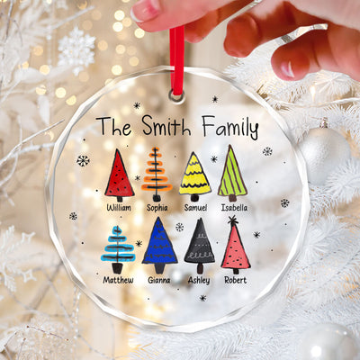 Colorful Christmas Tree Family Personalized Glass Ornament, Christmas Decoration, Gift For Families